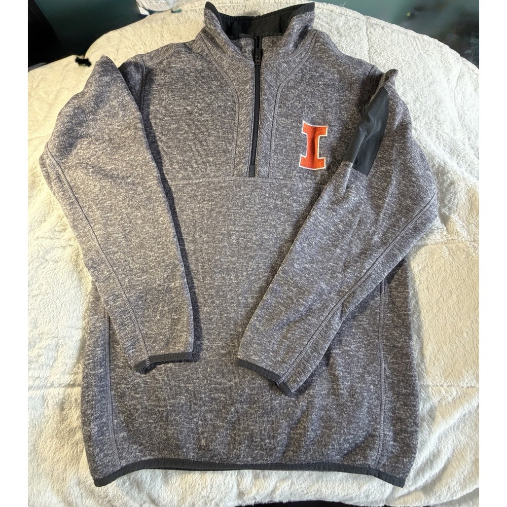 Illini Antigua Large 1/4 Zip Fleece Lined Sweater University Of Illinois
